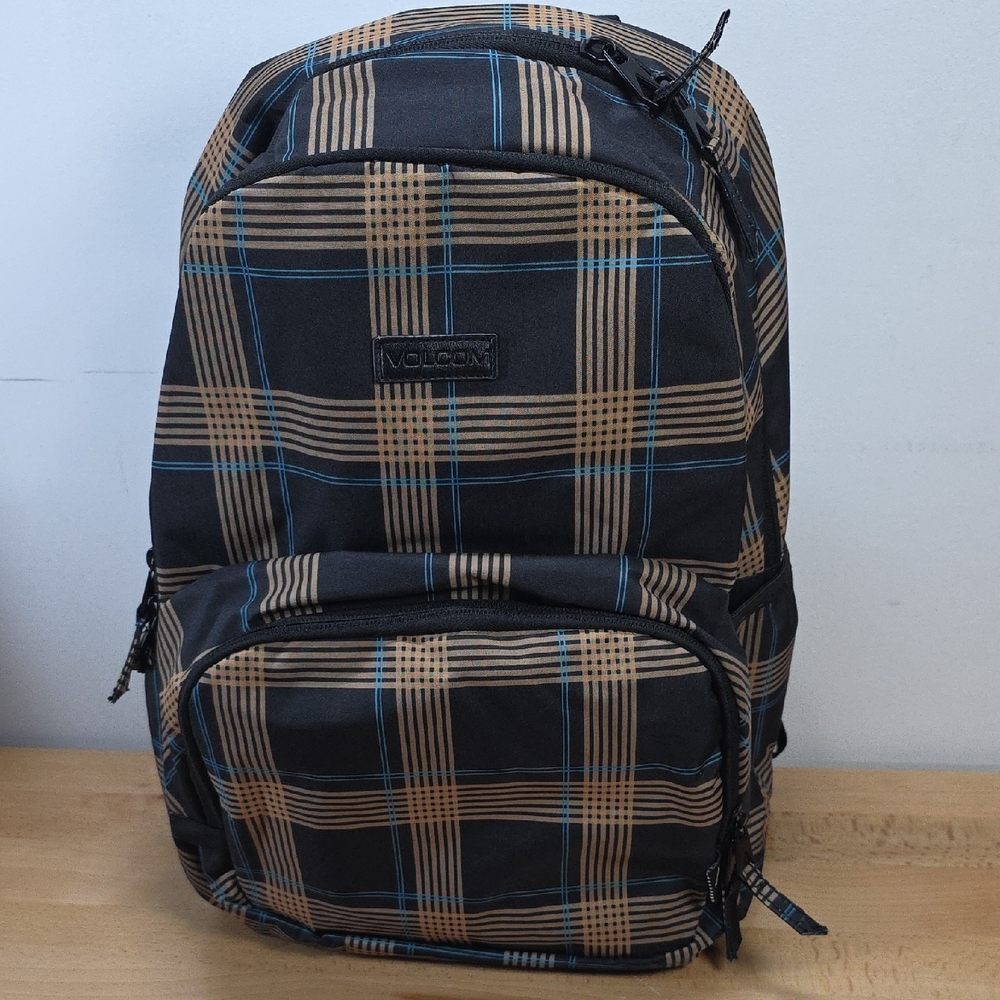 Volcom Checkered Backpack - Black, Tan, and Blue